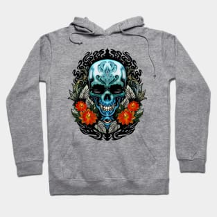 Awesome blue green skull with flowers Hoodie